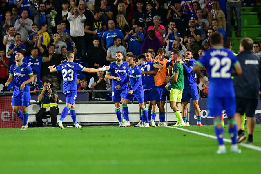 Getafe celebrate an equaliser in front of their fans