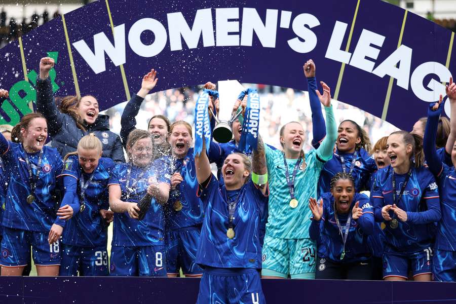 Chelsea Women lift League Cup trophy 