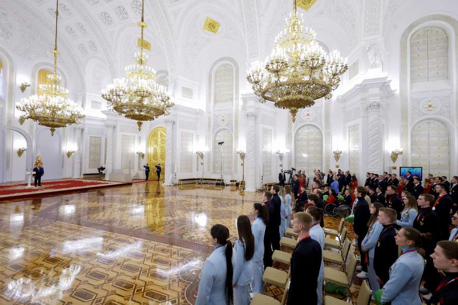 Vladimir Putin at a ceremony honouring the country's Olympians and Paralympians at the Kremlin in Moscow