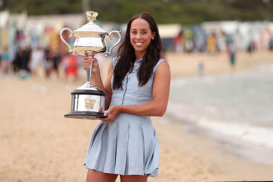 Madison Keys poses with her replica of the Australian Open women's singles trophy in January. Madison Keys poses with her replica of the Australian Open women's singles trophy in January.