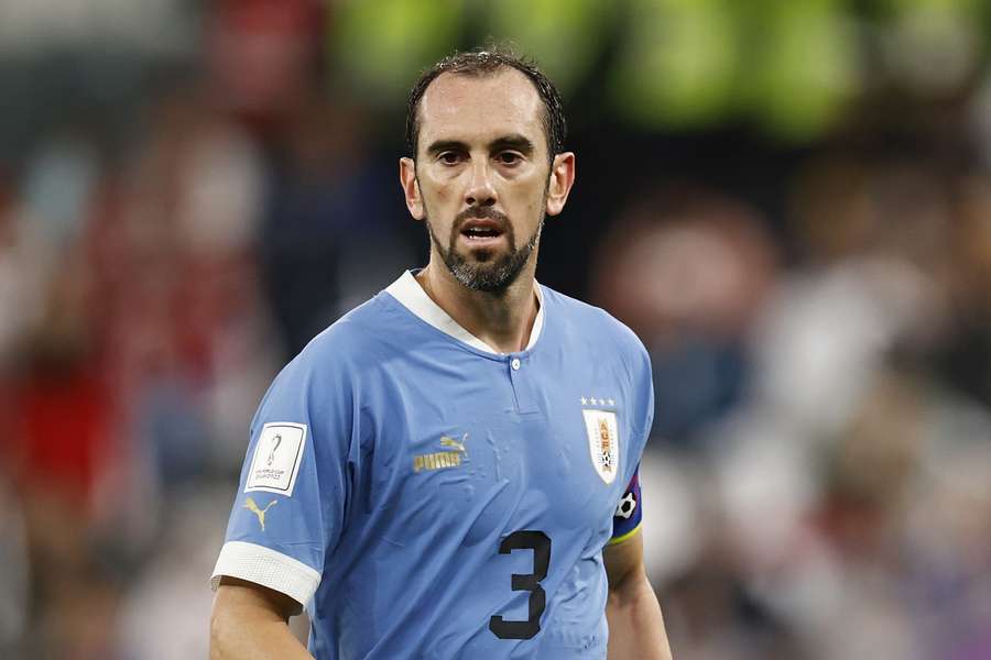 Diego Godin tijdens de WK-wedstrijd Uruguay-Zuid Korea op 24 november 2022