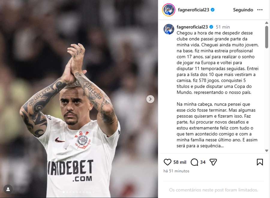 Post de Fagner no Instagram
