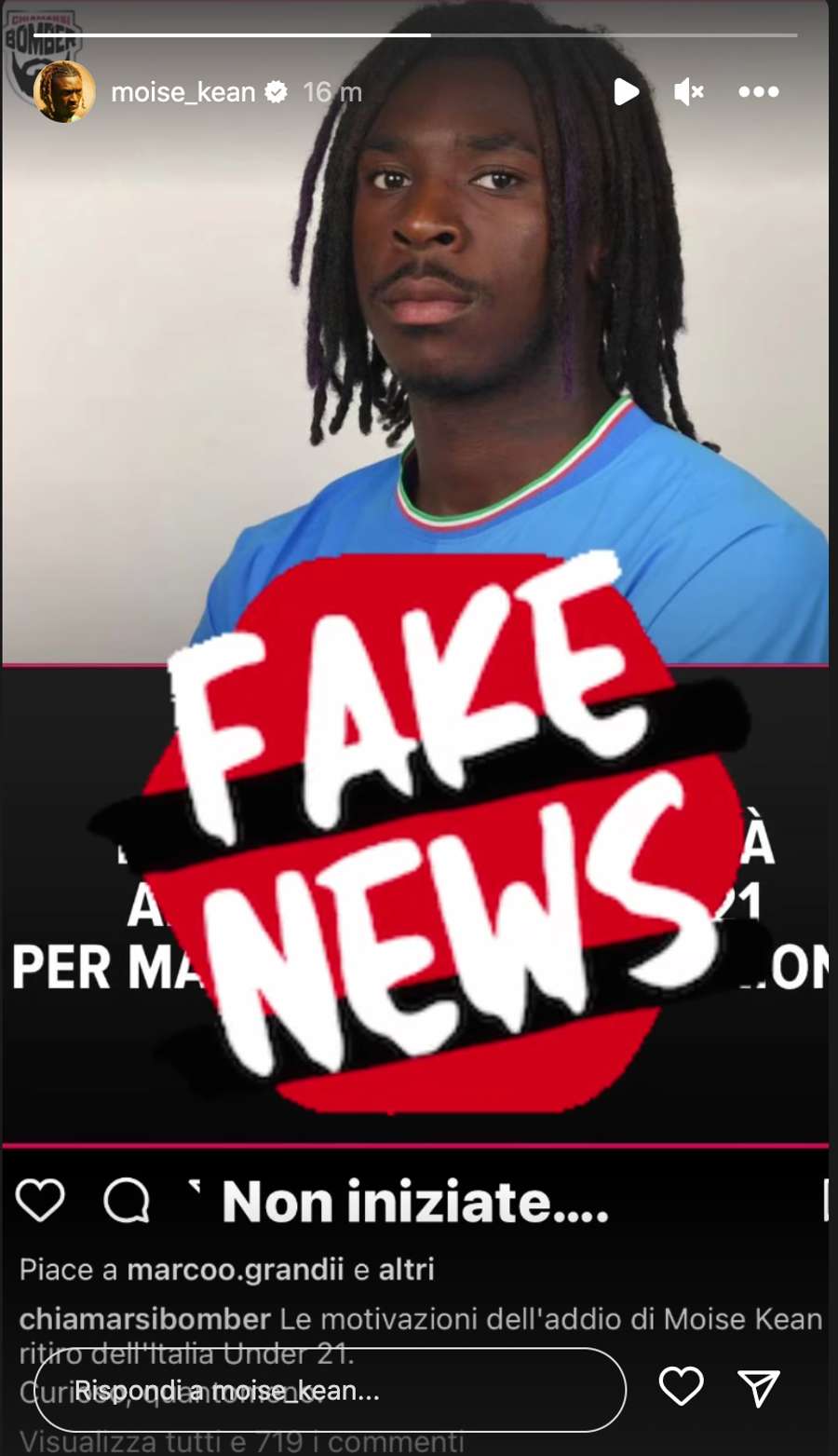 La storia Instagram di Moise Kean