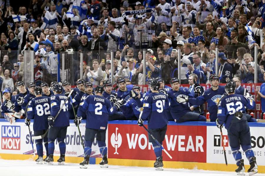 Finland celebrate their equaliser
