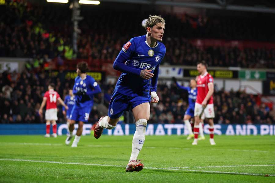 Chelsea's Alejandro Garnacho celebrates scoring their third goal against Wrexham