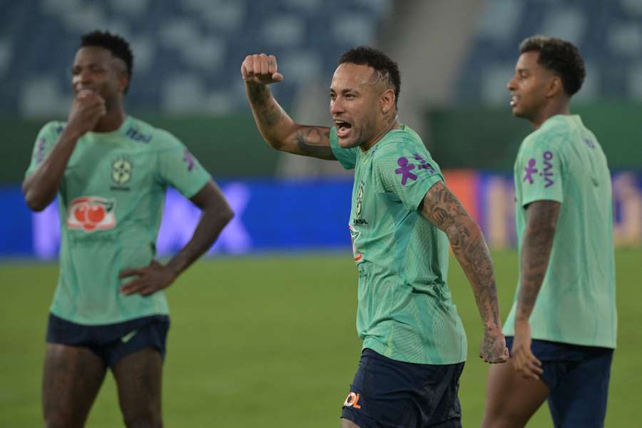 Neymar, durante un entrenamiento de Brasil.