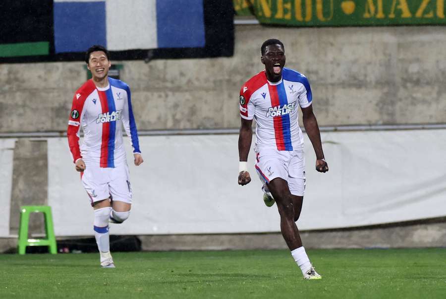 Crystal Palace's Ismaila Sarr celebrates scoring their second goal
