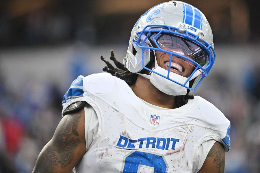Detroit Lions' Jahmyr Gibbs smiling