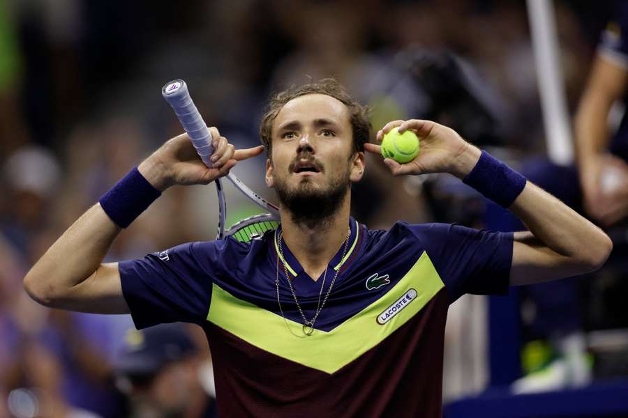 Russia's Daniil Medvedev reacts after beating Carlos Alcaraz to reach the US Open final