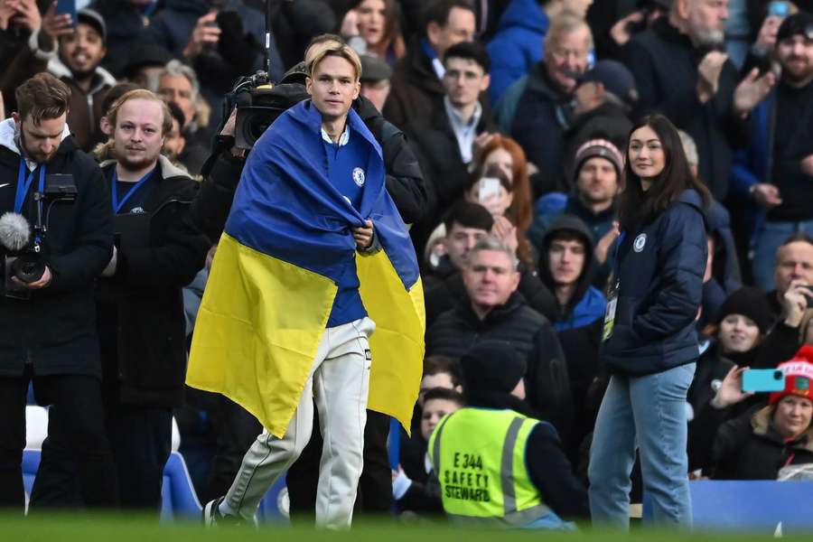 Mudryk at his unveiling against Crystal Palace