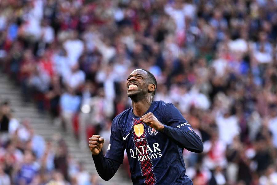 Ousmane Dembele celebrates equalising goal