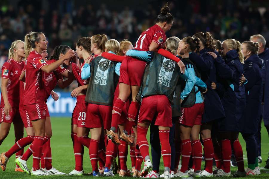 Denmark celebrate their late winner