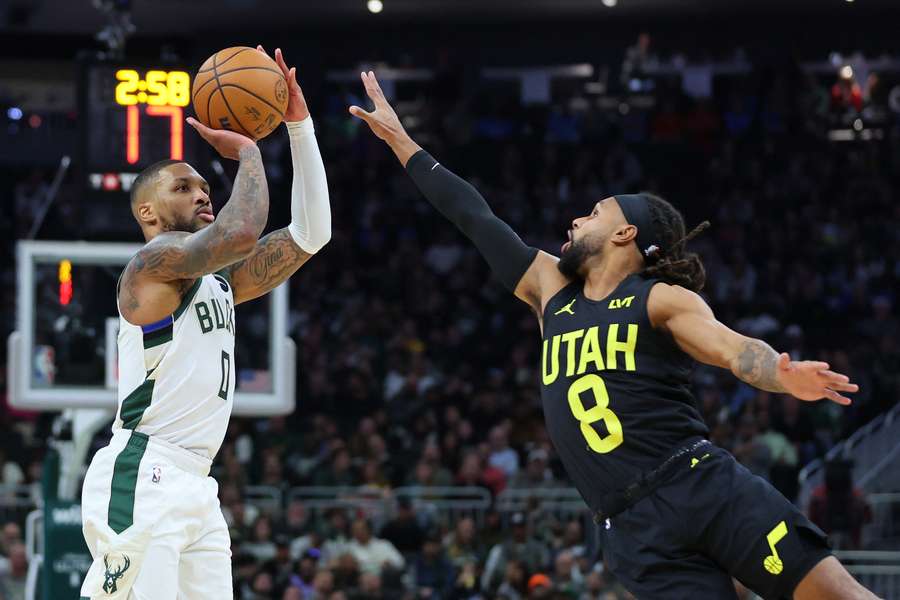 Damian Lillard in actie tegen de Jazz