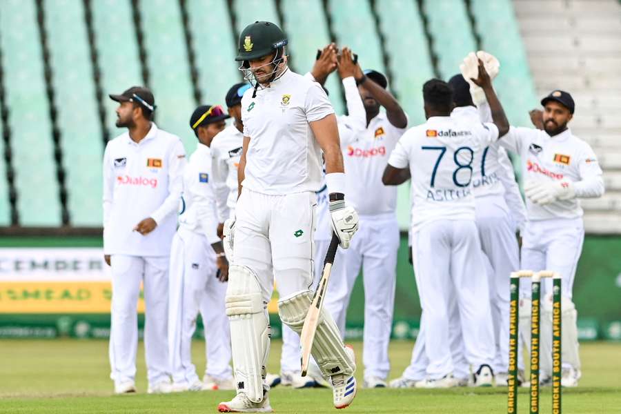 Aiden Markram of South Africa walks off during day one of the first Test against Sri Lanka