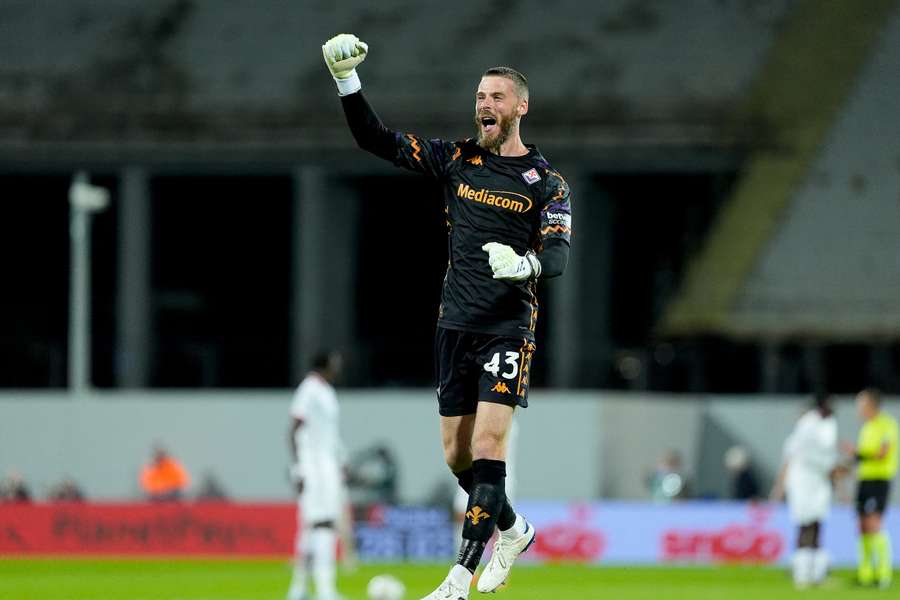 David De Gea, tras detener dos penaltis al Milan con la Fiorentina