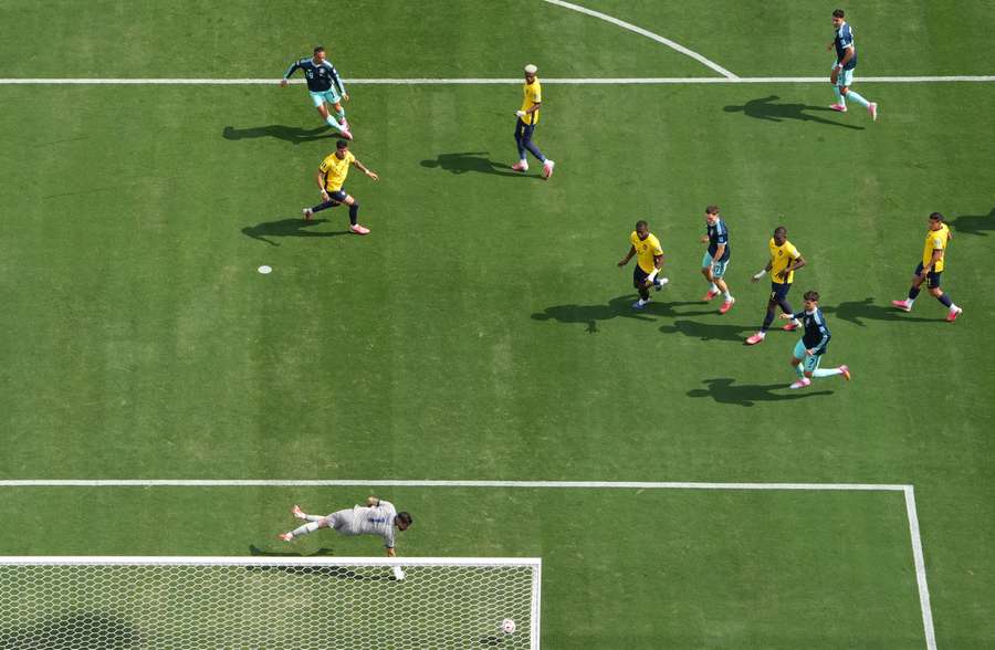 Germany's Leroy Sane scores their first goal past Ecuador's Hernan Galindez Germany's Leroy Sane scores their first goal past Ecuador's Hernan Galindez