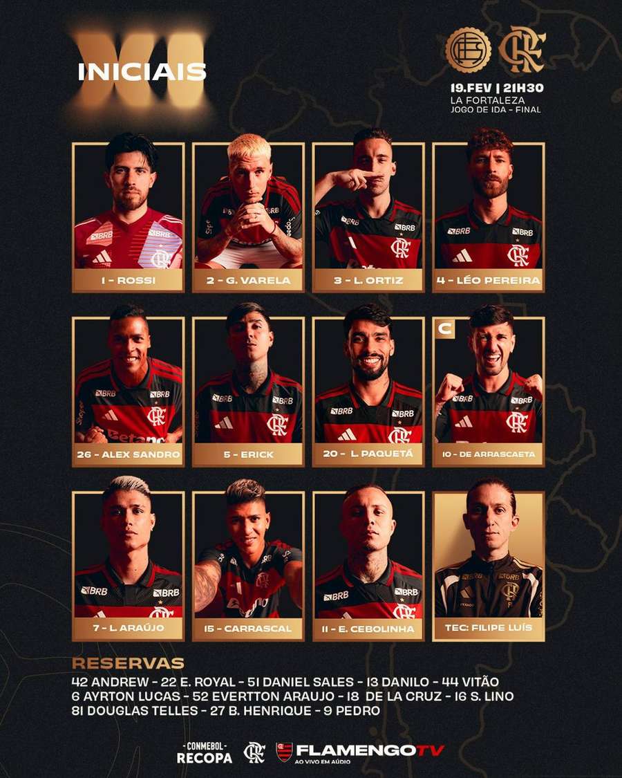 Escalação do Flamengo contra o Lanús na Recopa
