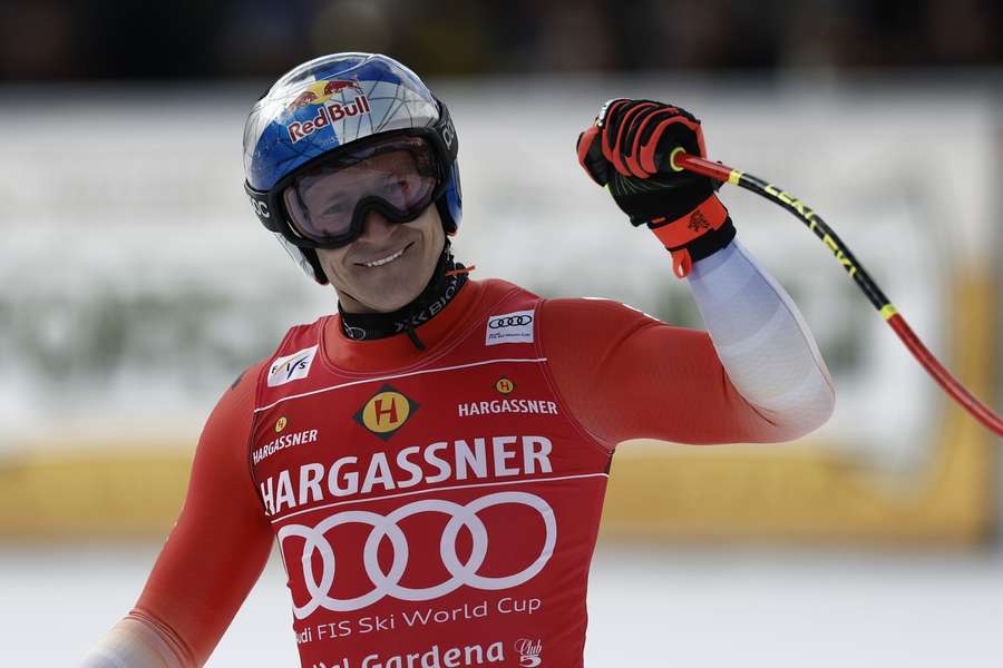 Marco Odermatt celebrates his win Marco Odermatt celebrates his win