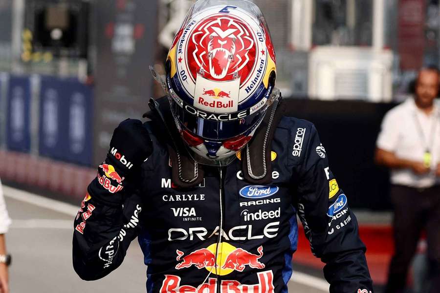 Max Verstappen celebrates taking pole Max Verstappen celebrates taking pole