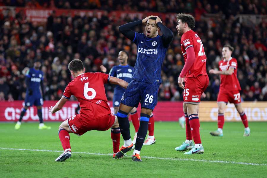 Chelsea's Levi Colwill reacts during the loss to Middlesbrough