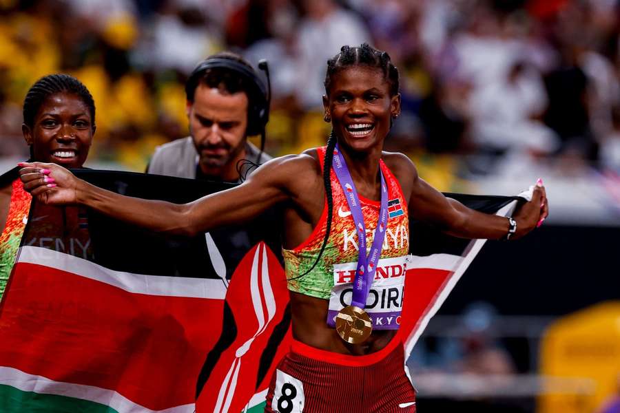 Kenya's Lilian Odira celebrates her win