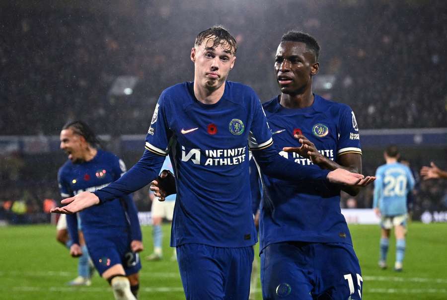 Palmer celebrating his goal against Man City on Sunday