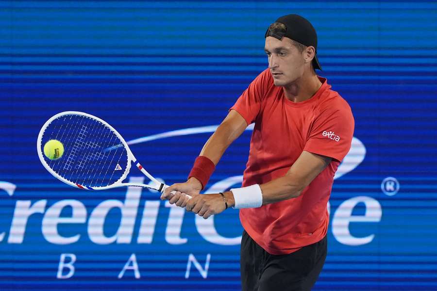 Terence Atmane plays a backhand during his quarter-final match against Holger Rune