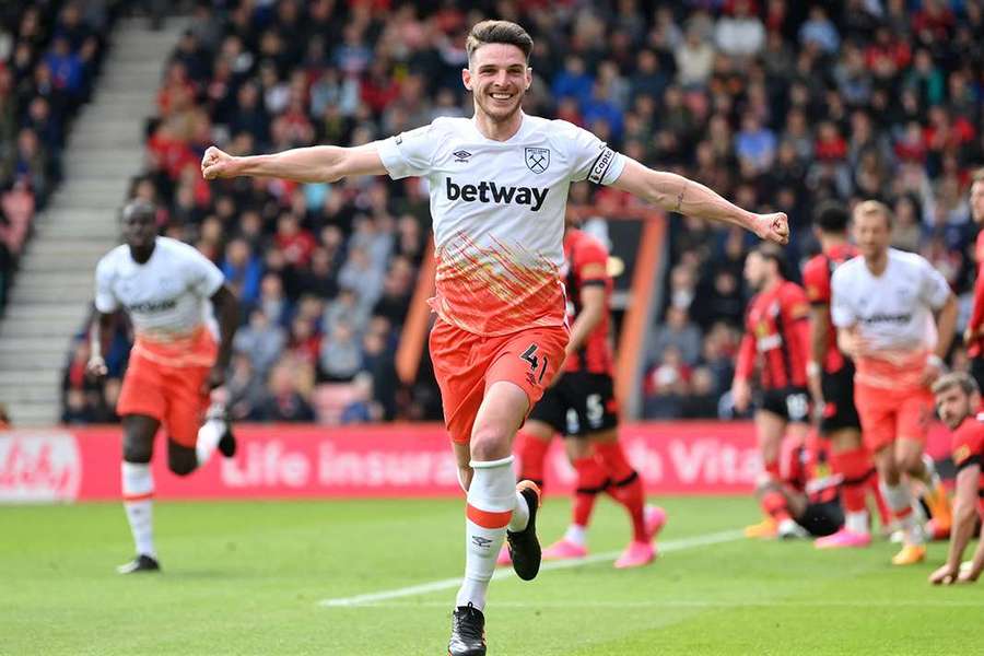 Declan Rice célèbrant son but.