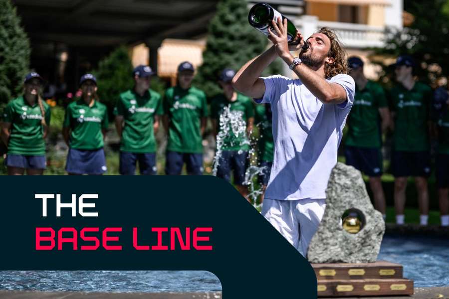 Tsitsipas celebrates alongside his trophy Tsitsipas celebrates alongside his trophy