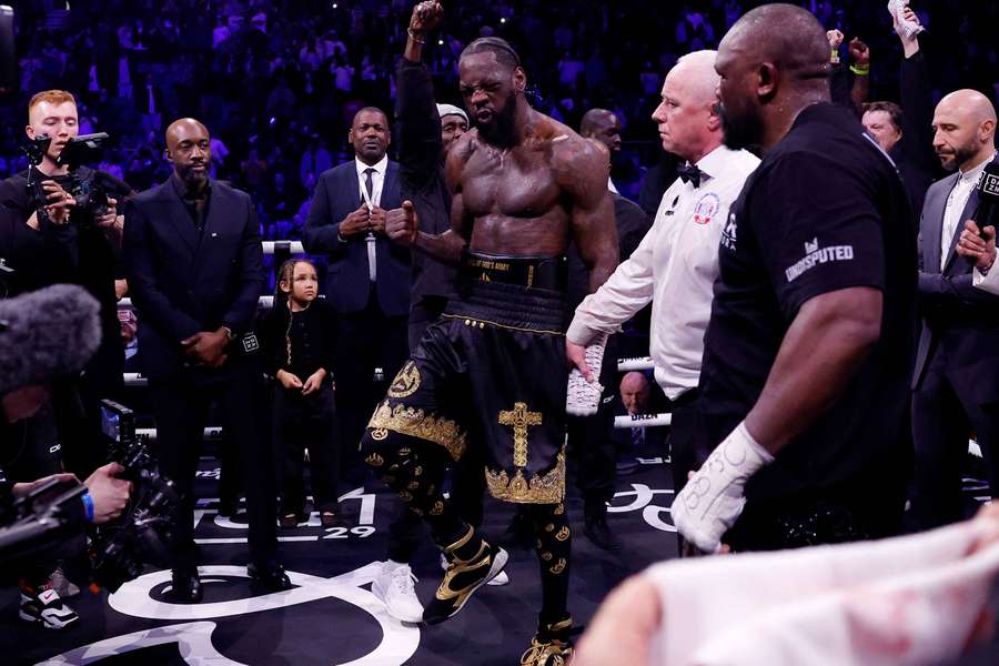 Wilder celebrates his win over Chisora