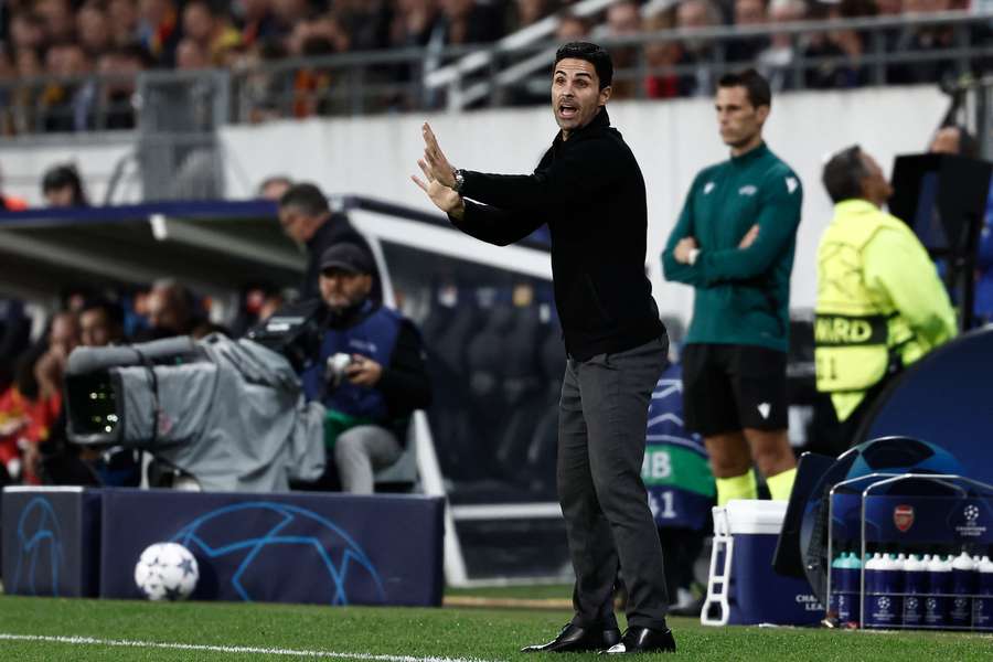 Arsenal's Spanish manager Mikel Arteta reacts during the UEFA Champions League Group B first leg football match between RC Lens and Arsenal FC