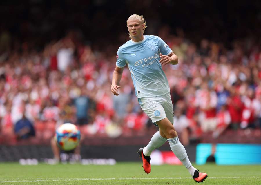 Erling Haaland lors du Community Shield 2026 entre Arsenal et Manchester City, au Principality Stadium de Cardiff, le 16 août 2026. Erling Haaland lors du Community Shield 2026 entre Arsenal et Manchester City, au Principality Stadium de Cardiff, le 16 août 2026.