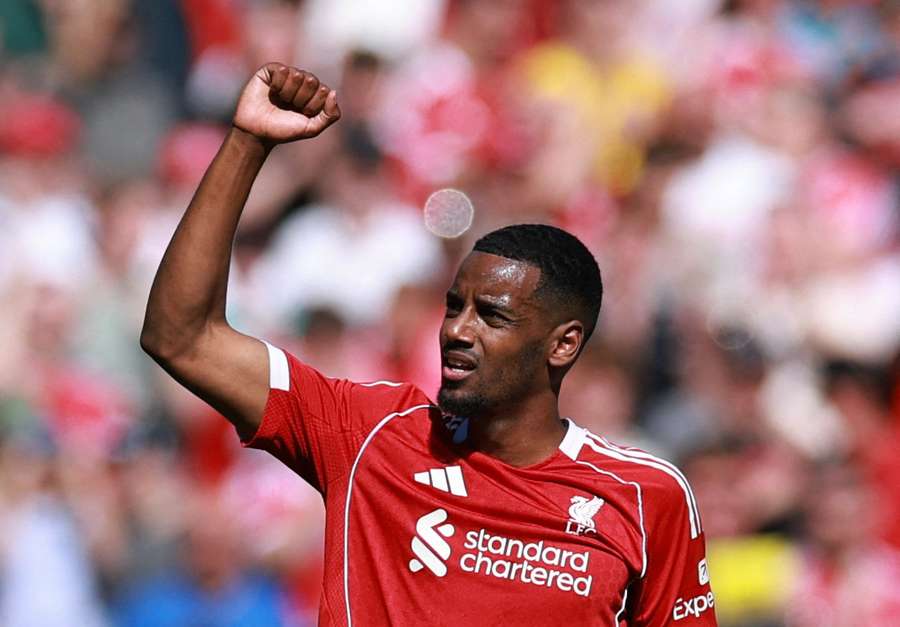 Liverpool's Alexander Isak celebrates scoring