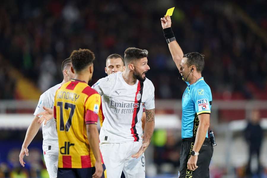 Olivier Giroud will miss two Milan matches after being sent off at Lecce