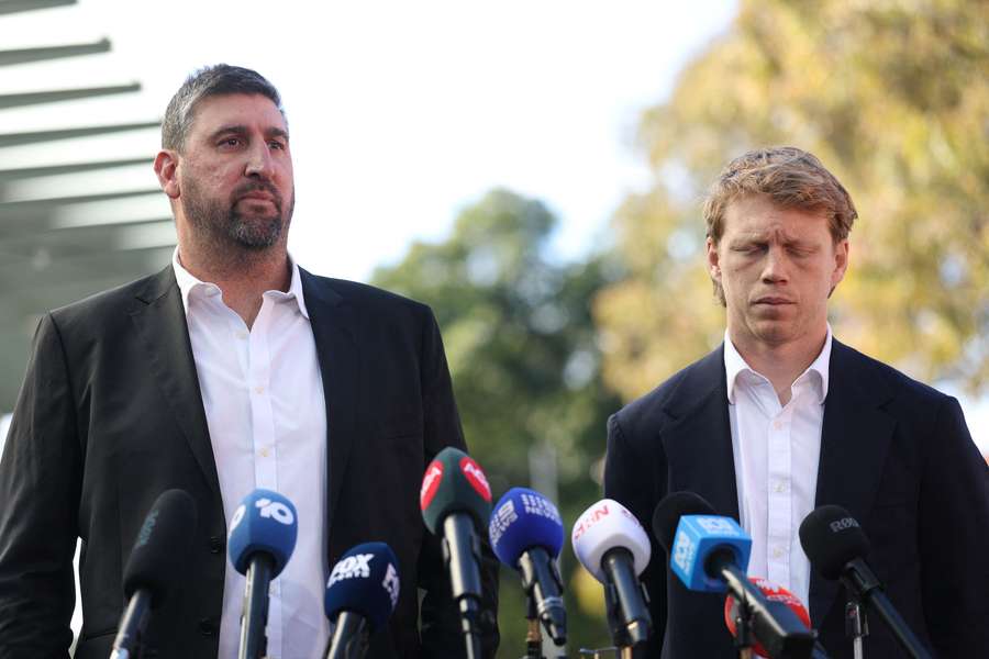 Sydney Swans head coach Dean Cox and captain Callum Mills addressing reporters on Friday morning. Sydney Swans head coach Dean Cox and captain Callum Mills addressing reporters on Friday morning.