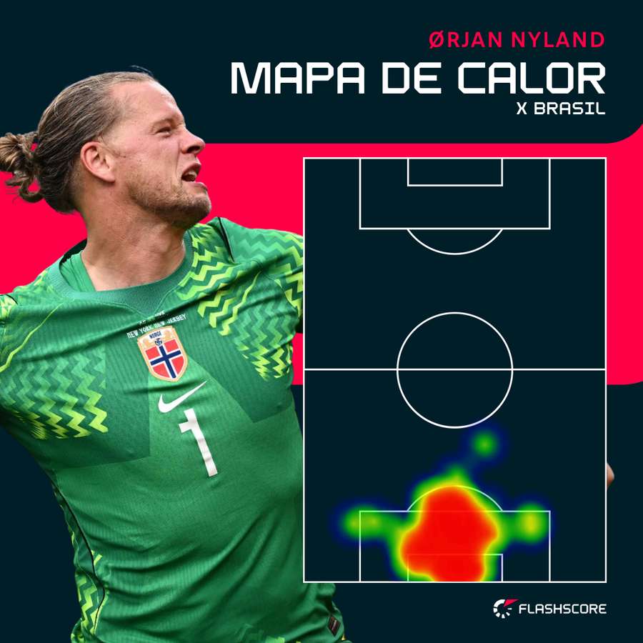 Mapa de calor de Nyland no jogo contra o Brasil Mapa de calor de Nyland no jogo contra o Brasil
