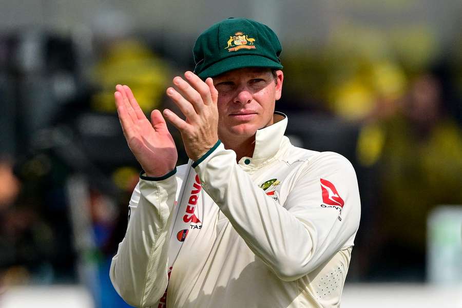Australia's Steve Smith celebrates after their first Test win in Galle