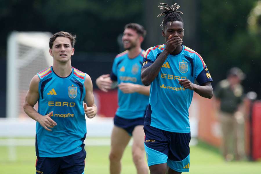 Nico y Gavi, en un entrenamiento de España Nico y Gavi, en un entrenamiento de España