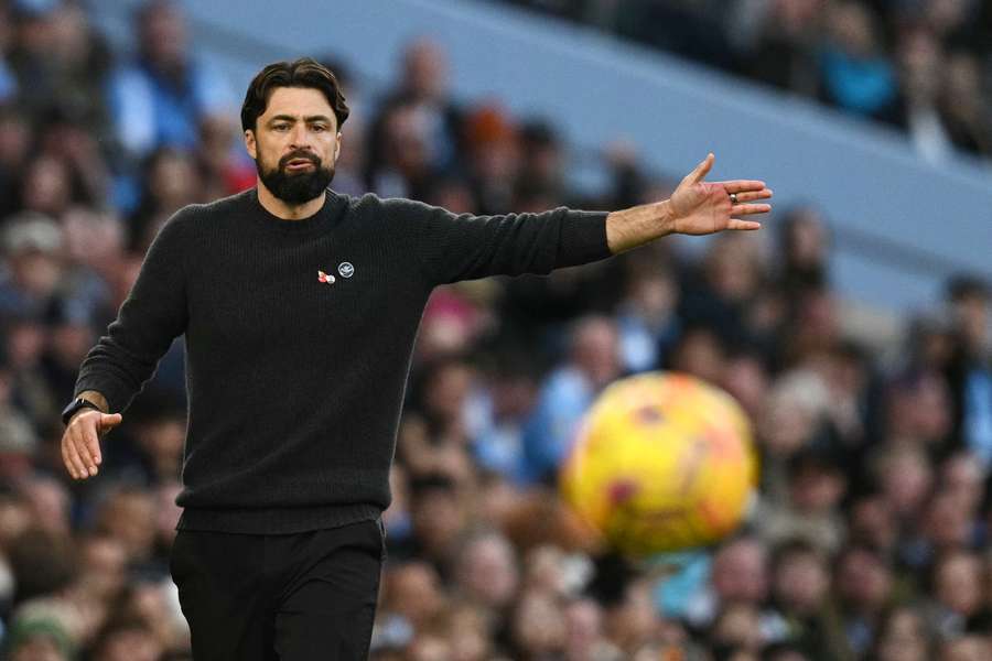 Southampton head coach Russell Martin gestures on the sideline during their match against Man City