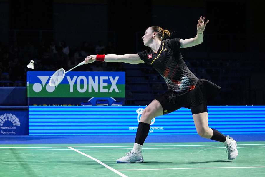 Line Kjaersfeldt in action during the match against Ukraine