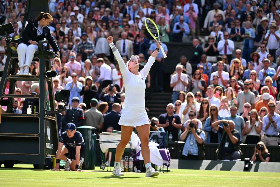 Krejcikova after last year's win. Krejcikova after last year's win.
