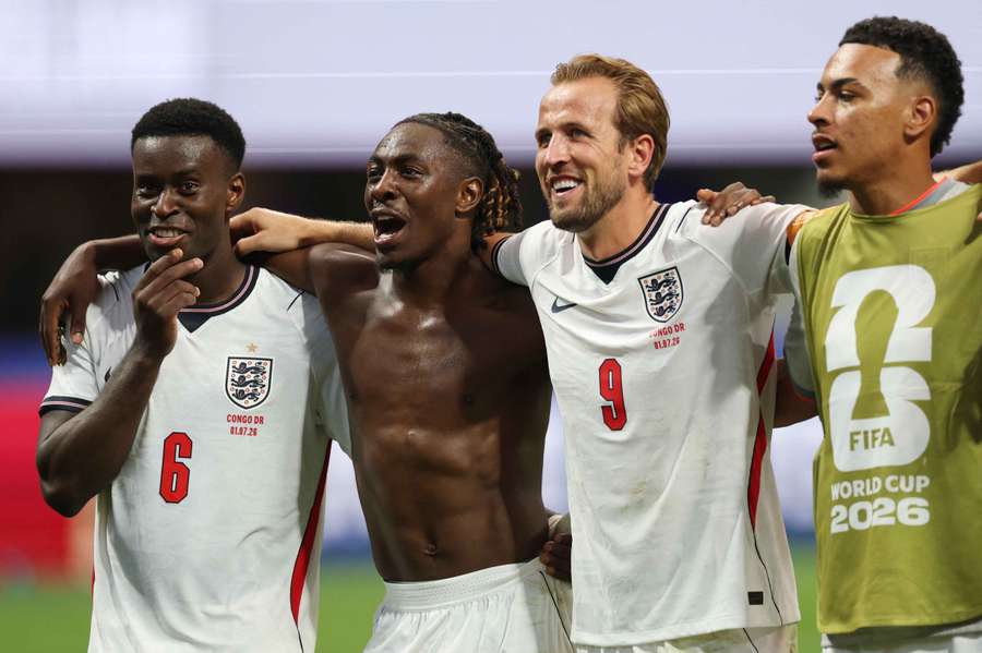 Kane (middle right) alongside (L-R) Marc Guehi, Eberechi Eze and Morgan Rogers Kane (middle right) alongside (L-R) Marc Guehi, Eberechi Eze and Morgan Rogers