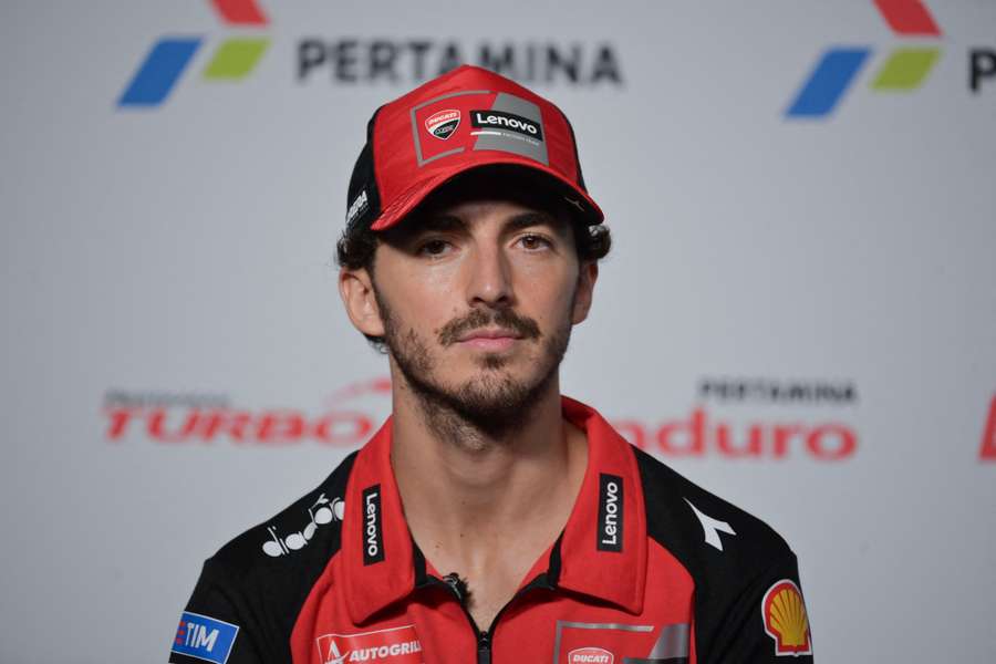 Bagnaia speaks to the media in Indonesia