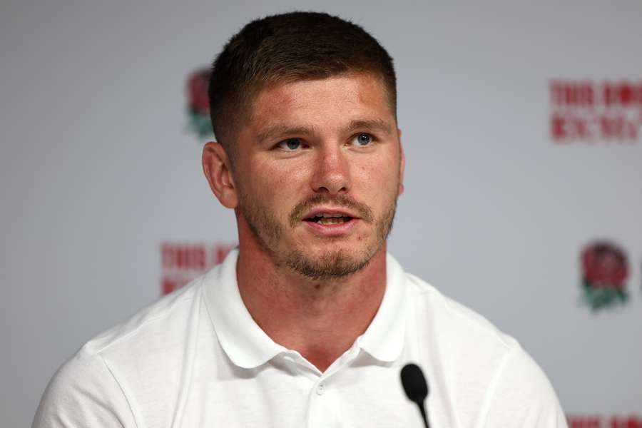 England captain Owen Farrell speaks during a media event to announce England's Rugby World Cup squad earlier this month