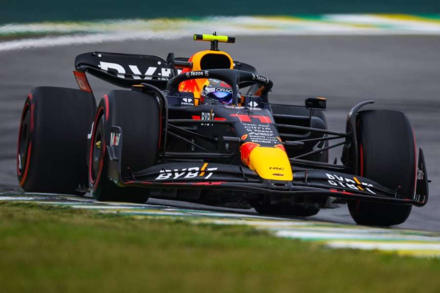 Sergio Perez takes part in first practice ahead of this weekend's Brazil Grand Prix.