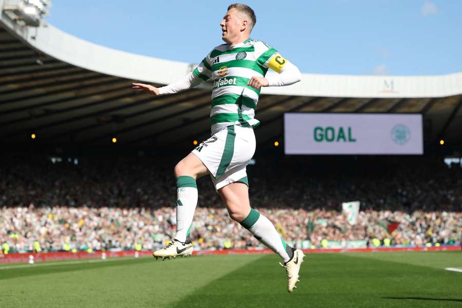 Callum McGregor celebrates after opening the scoring for Celtic