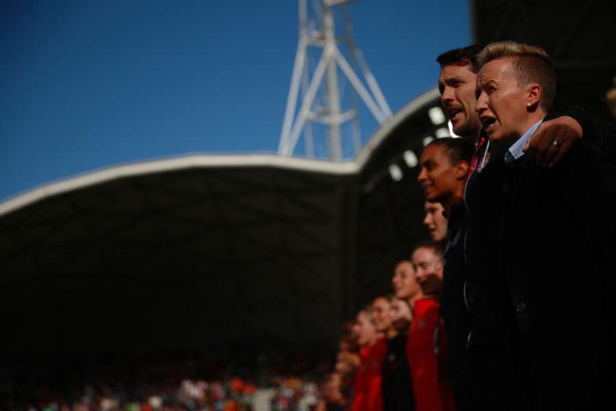 Canadian team sing national anthem ahead of their opening World Cup encounter against Nigeria