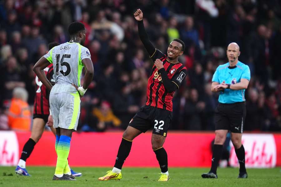 Bournemouth's Eli Junior Kroupi celebrates scoring against Man City