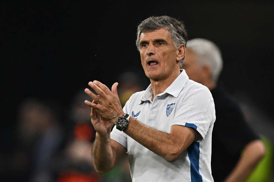 Sevilla's coach Jose Luis Mendilibar reacts from the sidelines