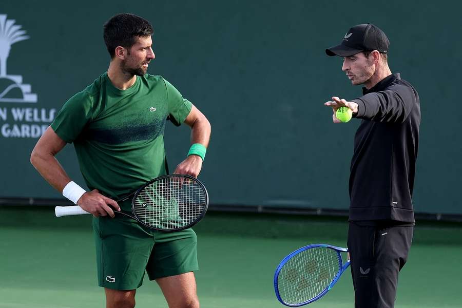 Djokovič a Murray při tréninku v Indian Wells.